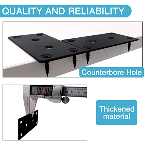 HOUYITOU 6PCS 3.11 x 1.57 inch Black Flat Mending Plate, Metal Bracket with Holes, Straight Steel Brace Fixing Joining Plate for Wood with 36PCS Screws - Image 5