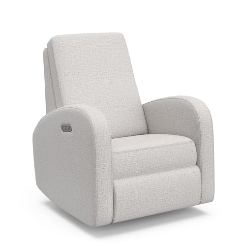 Image of Storkcraft Santa Monica Power Recliner Swivel Glider (Steel Basketweave) – GREENGUARD Gold Certified, CertiPUR-US Certified Foam, Effortless Electronic Power Recline, USB-A & USB-C Charger