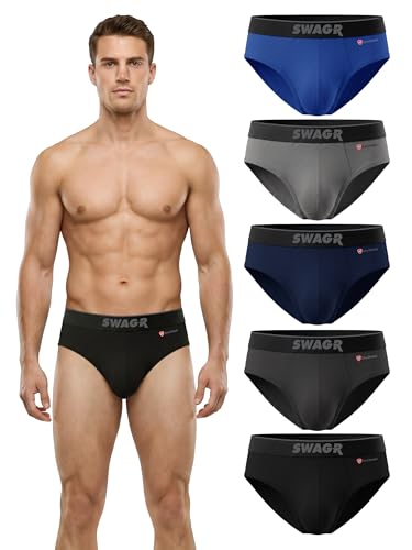 Image of SWAGR 5 Pack Men's Super Combed Cotton Underwear Briefs | Classic TruComfort Fit | Powered by ZincShield Anti-Bacterial Tech | Aerflo Breathability | 4-Way FlexStretch | SOXCO Style SG03