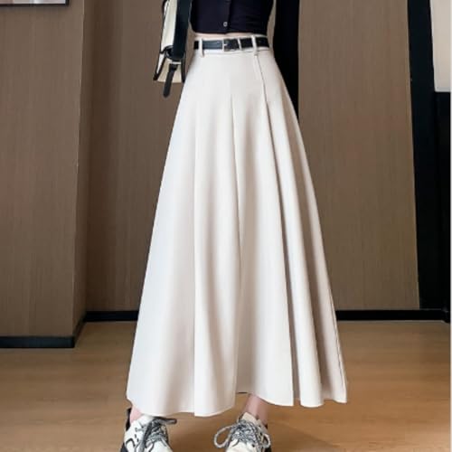 Office Lady All-Match Waist A-Line Skirts, High Waisted A Line Flowy Pleated Fall Winter Skirt with Belt2