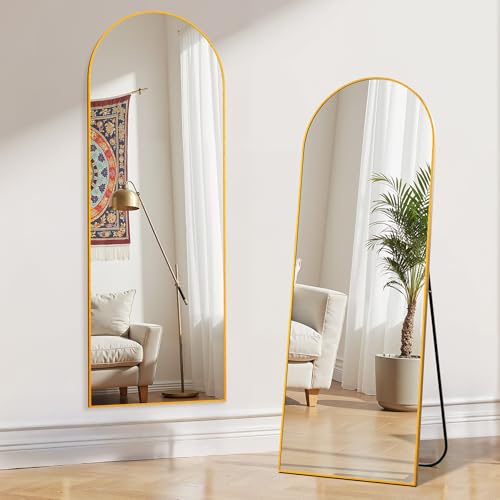 Image of Arched Full Length Mirror, 16 inchx59 inch Aluminum Frame Floor Mirror with Stand