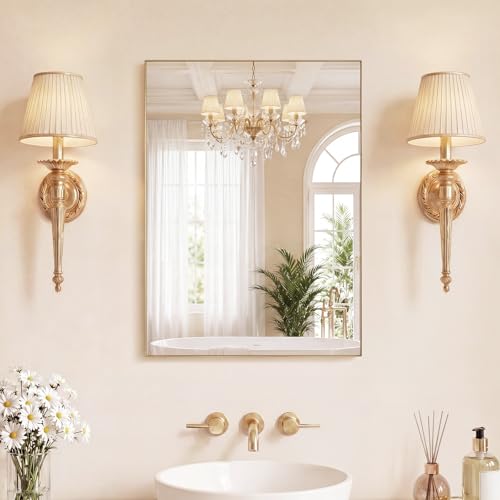 Image of NEWBULIG 22 inchx30 inch Wall Mirror, Bathroom Mirrors for Over Sink, Gold|Matte Metal Framed Vanity Mirror with Tempered Glass, Entryway, Living Room, Bathroom
