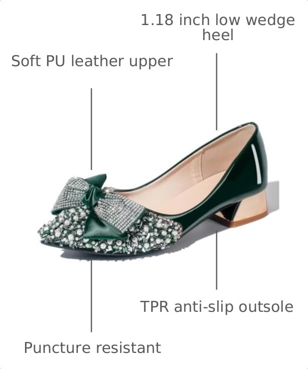 Image of Women's Pumps, Closed Toe Chunky Heels for Women Pointed Toe Rhinestones Bridal Party Dressy Shoes Comfortable Work Pumps Shoes for Office