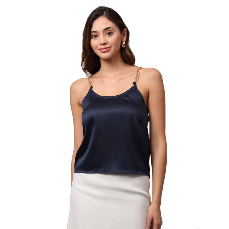 Women Satin Burgundy Solid Tank Top