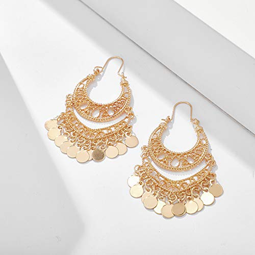 Boho Beads Chandelier Tassel Fringe Dangle Earrings Gypsy Coin Disc Earrings Bohemian Statement Ear Jewelry for Women4