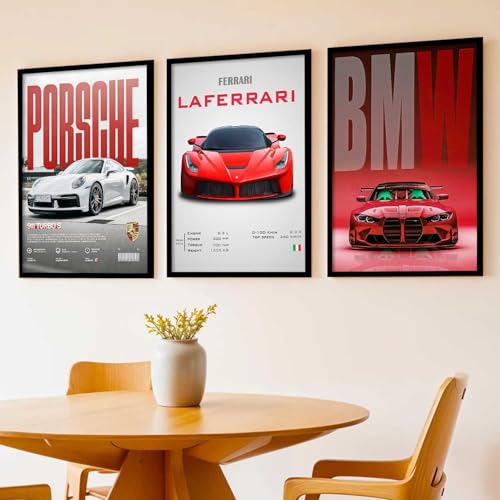 Image of kotart Big Sports Car Framed Posters Gift Items for Boys Room Wall Decoration Bedroom Living Room Office Studio Decor | Car Poster Frame for Wall Decor Set Of 3 Size (19 X 25 inch)