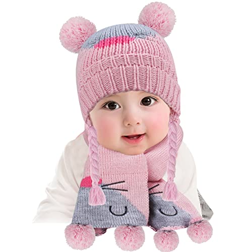 Hicdaw Toddler Winter Hat Scarf Gloves Set Baby Winter Hat Knit Beanie Hat Polar Fleece Warm Hat Cap For 1-4 Years Old Kid Boys Girls #TOP1