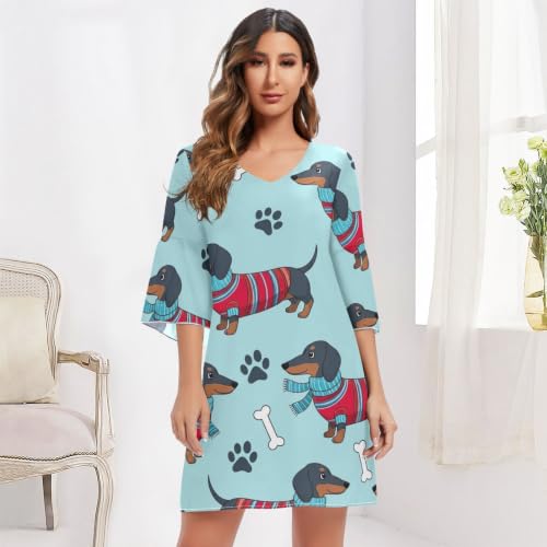 Robe de plage imprimée teckel bleu avec col en V élégant - 6