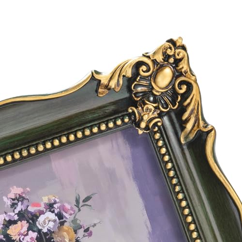 Image of Saysmile 8x10 Vintage Picture Frame with Embossed Flower Design, Green Ornate Frame for 8x10 or 5x7 Pictures with White Mat, Hand-Crafted Resin Antique Frames for Tabletop & Wall Hanging, Home Decor (Green )