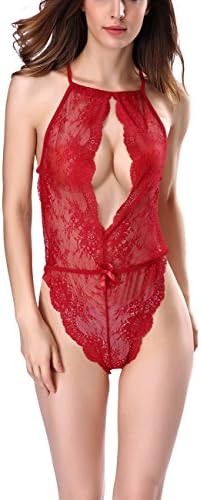 Sexy Lingerie for Women Teddy One Piece Lace Babydoll Bodysuit (XX Large, Red)