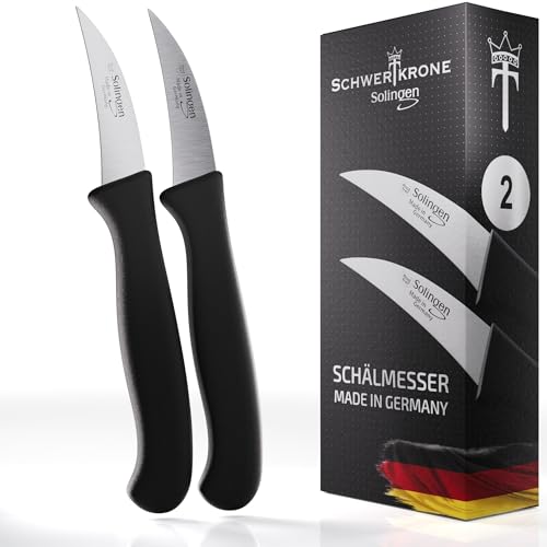 Schwertkrone® Schälmesser gebogen 2er Set [MADE IN SOLINGEN - GERMANY] - Gemüsemesser Obstmesser - Küchenmesser klein scharf - Schneidemesser...