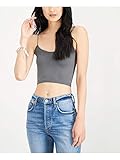 Free People Women's Seamless Skinny Strap Crop Cami Dark Grey MD-LG (US Women's 8-14) One Size