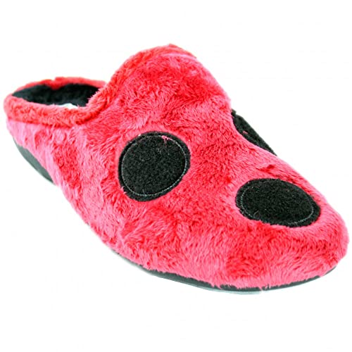 MARPEN SLIPPERS, Zapatillas de Casa de Invierno con Tacón Abiertas de Pelo Suave para Mujer, Mariquita Gris y Rojo, Talla 39 Cover