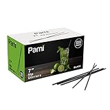 PAMI 1000 Disposable Plastic Cocktail Straws Stir Sticks, Coffee Stirrers for Hot & Cold Drinks, Ideal for Bars and Home (Black 7'')