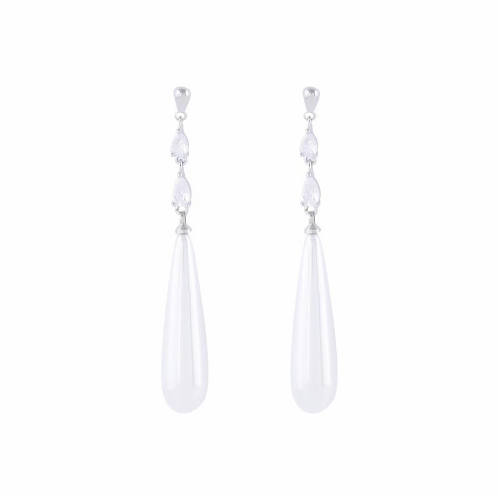 Gold Pearl Earrings Boho Charm Teardrop White Pearls Sparkly Crystal Rhinestone Waterdrop Droplet Long Lightweight Dangle Drop Earrings for Women