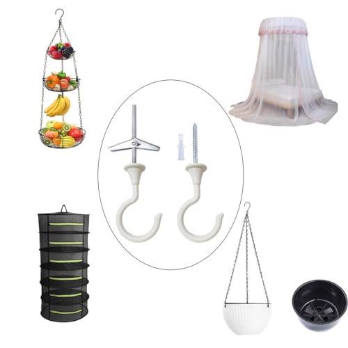 Image of Large Swag Ceiling Hooks Heavy Duty Swag Hook 2 Sets 2.4''with Hardware for Hanging Plants Ceiling Installation Cavity Wall Fixing (2 Sets, White，Large)