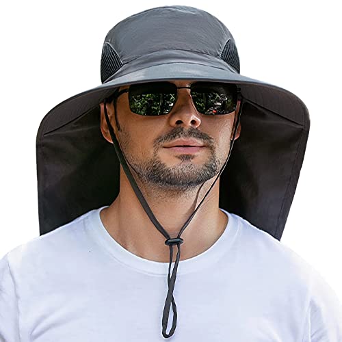 Huamulan Men Wide Brim Sun Hat Hiking Fishing Hats With Neck Flap Women Outdoor Safari Cap Quick Dry Uv Protection #TOP1