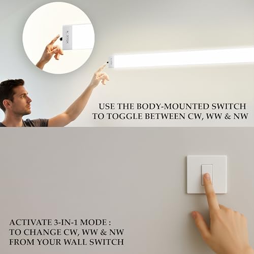 Image of Nortek Essenza 72 Watt 4 Feet 3 in 1 Colour Led Tube Light Batten for Home - Colour Changing Switch (Natural, Warm & Cool White Light), Fit for Wall, Ceiling or Hanging Clamps in any Room, Pack of 1