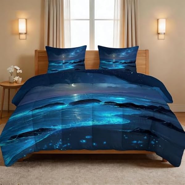 Super King zestaw pościeli bez poszewki 7 5 Tog marzycielskie gwiaździste niebo 260 x 220 cm oddychająca ultramiękki zestaw pościeli dwustronnej piaszczysta plaża księżycowe skały na każdą porę