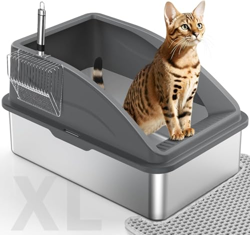 Sprifityy Litière pour Chat, XXL Bac à Litière en Acier