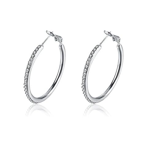 FJYOURIA Women's Charm Casual Round Hoop Earrings with Micro Crystal 18k Gold/Silver Plated Ziron Circle Sleepers Earrings (Platinum Plated) Cover