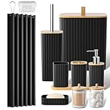 Z ZONAMA Bathroom Accessories Set - 22PCS Black Bathroom Set with Shower Curtain, Trash Can, Toilet Brush Holder Set & Soap Dispenser – Stylish & Functional Bath Decor for Home, Apartment
