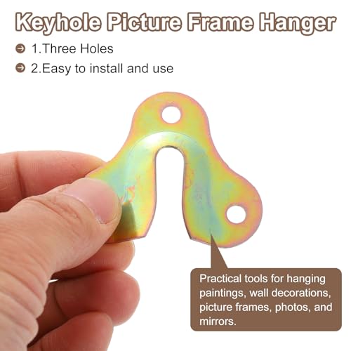 Image of uxcell 20Pcs Keyhole Picture Frame Hangers, 50x44mm Heavy Duty Metal Keyhole Hangers Picture Frame Hanging Plate with Screws for Mirrors Pictures Photo Frames, Zinc Yellow