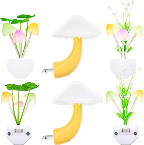 6 Pcs Mushroom Evening Lights 7 Shade Change Plug Gentle Sensor Wall Lamp, LED Evening Lights Mini Magic Mushroom Evening Lights Sensor Wall Lamp for Youngsters Grownup (Water Crops, Lotus Leaves, Mushroom)