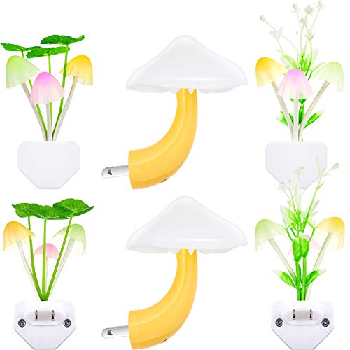 6 Pcs 7 Color Change Plug Light Sensor Wall Lamp Led Mini Magic Mushroom Night Lights For Kids Adult (Water Plants, Lotus Leaves, Mushroom) #TOP13