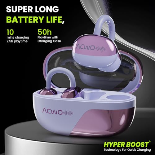 Image of ACwO DwOTS Flow Open Ear Earbuds | X-Fidelity Sound | AI-ENC Mic | Dual Mode (Music & Gaming) | 50H Playtime | Fast Charging | IPX5 | Bluetooth 5.3 Iris Purple