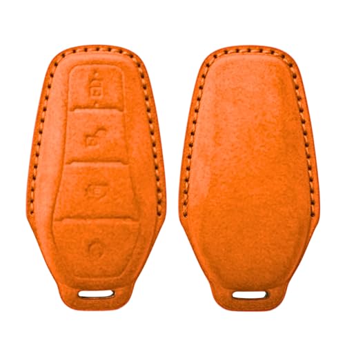 Image of KMH Alcantara Key Cover Compatible with BYD Atto 3 Models Smart Keycover with Keychain 4 Buttons Shell Case Holder Full Key Protector Dolphin Style Smart Keycover, Orange - Pack of 1