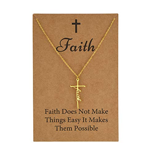 SANNYRA Faith Necklace for Women - Cross Grace Bestie Grace Hope Necklaces for Womens - 14K Gold Silver Plated Inspirational Pendant Gift for Her