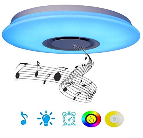 Preisvergleich Produktbild WIVION LED-Deckenleuchte Musik mit Fernbedienung Lampe, eingebauter Bluetooth-Lautsprecher mit Fernbedienung, Smartphone-App, RGB-Farbwechsel, Unterputz für Schlafzimmerparty,48w / 60cm