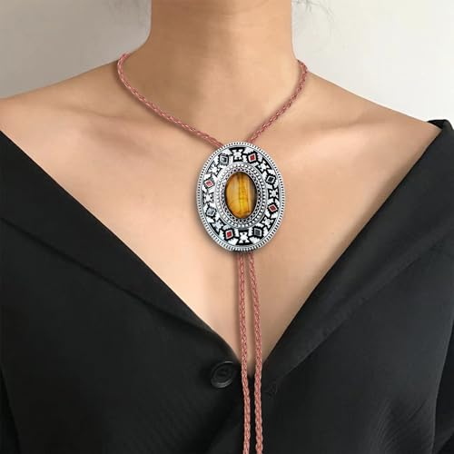 Image of Btilasif Bolo Tie Brown for Men, Scorpion Luminous Stone Cowboy Tie Western Leather Necktie Necklace for Women
