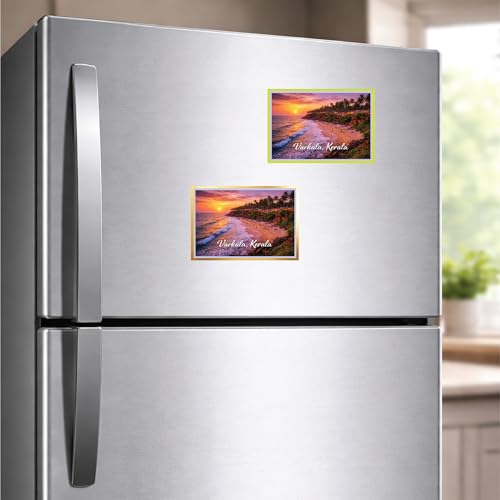 Image of Decorative Fridge Magnet with Glowing Border | Pack of 1 (Varkala, Kerala, 3x2 inch - Golden Border)