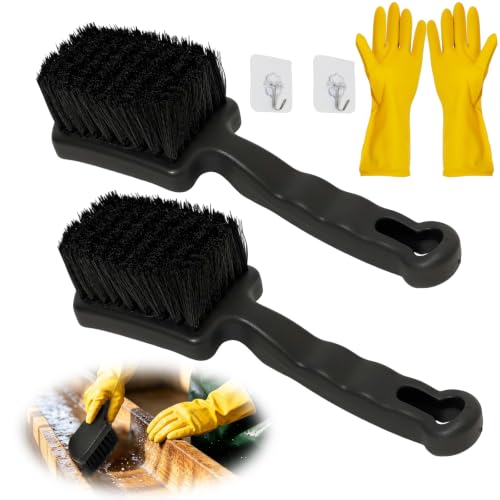 HeQiD 2PCS Horse Bucket Brush, Trough Scrub Brush with Rubber Gloves Hook, Trough Scrub Water Trough Scrubber, Water Buckets Brush Stiff Bristle, for Livestock Farms, Feed Troughs (9" x 2.5")