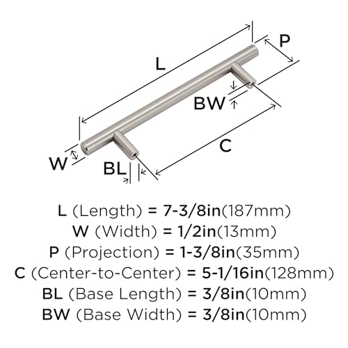Image of Amerock 10 Pack 5-1 /16 inch Bar Pulls Satin Nickel Drawer Pull | 5-1 /16 inch (128mm) Center-to-Center Mounting Distance and 7-3 /8 inches Overall Length, Durable Carbon Steel Cabinet Hardware