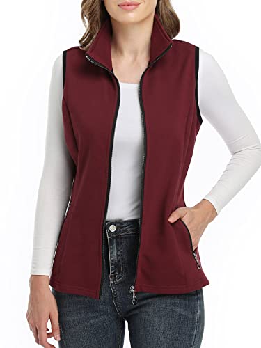 Wudodo Manteaux Sans Manche Femme Veste Col Montant Gilet Zippée,Rouge,XL Cover