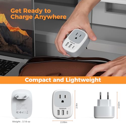 Image of TESSAN Universal Travel Adapter for 150+ Countries International Travel Adapter All in One with 4 AC Outlets 2 USB-A & 1 USB-C Ports 15W GaN Fast Charging Worldwide Plug Adapter (3 Pack)