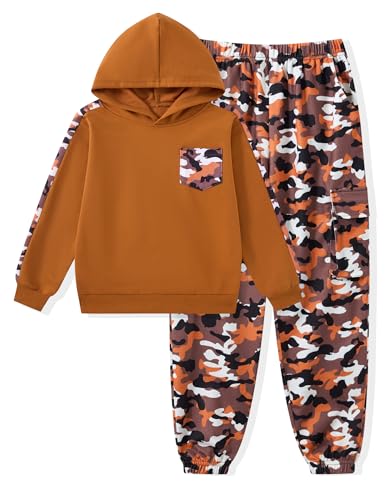 Image of mksodopy Boys Clothes Long Sleeve Hoodie and camouflage cargo pants Boy Outfits for 6-16 Years