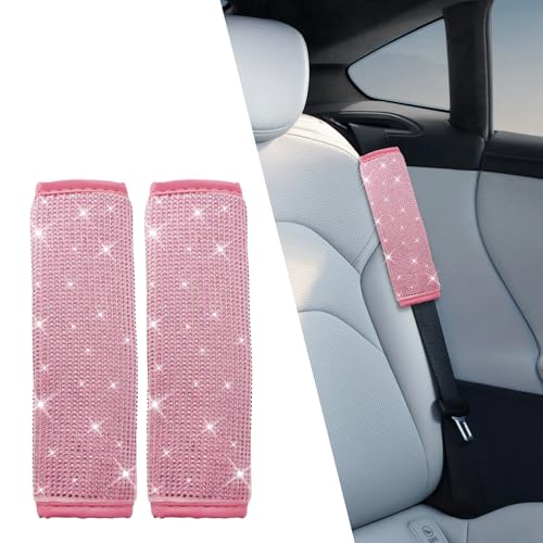 QZTYTY Bling Seat Belt Covers, Seat Belt Covers for Women, Car Seatbelt Shoulder Pads with Rhinestone, Car Interior Accessories Diamonds Glitter Seatbelt Cushions Universal Fit Auto Truck (Pink/Pink)