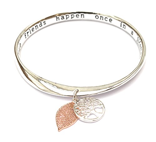 Equilibrium Silver Plated 2 Tone Tree of Life Message Charm Bangle Friend