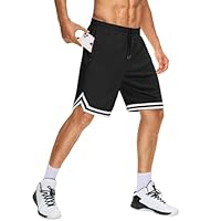 JWM Shorts masculinos longos de basquete com bolsos com zíper – 28 cm malha atlética academia treino esportivo short esportivo secagem rápida leve, Preto, G