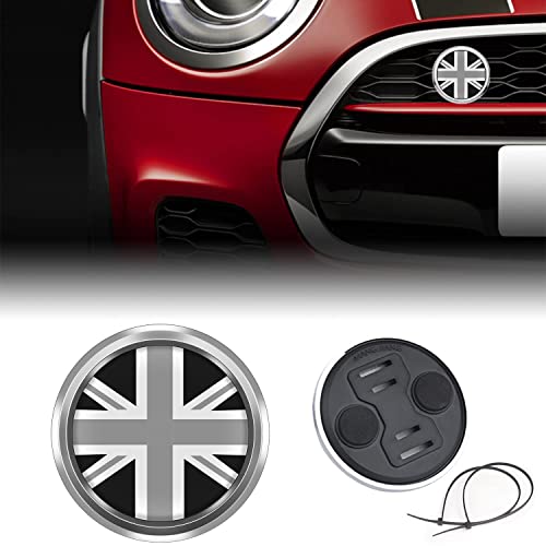 Image of 3D Front Bumper Grill Emblem Badge Chrome Cover for R50 R52 R53 R55 R56 R60 R61 F54 F55 F56 F57 F60 Car Accessories Decoration (Gray Union Jack)