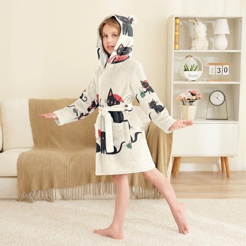 GuoChe Adorable Black Cat Hooded Bathrobe For Girls Kids Robes For Girls Size 6-73