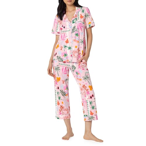 Image of Bed Head PJs Womens Matching Pajamas - Soft Organic Cotton Button Down PJ Shirt & Cropped Pants Set - Loungewear & Sleepwear