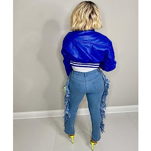Image of Mintsnow Womens Varsity Jacket Long Sleeve Button Down Bomber Jackets Casual Baseball Uniform Streetwear