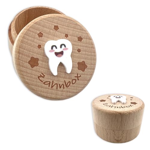 QZKJQDD Milchzahndose, Zahndose Milchzähne Jungen, Zahndose Milchzähne Mädchen, Bedruckt mit 3D-Cartoon-Zahnmuster milchzahndose, Kreative Tauf- und Geburtstagsgeschenke für frischgebackene Eltern