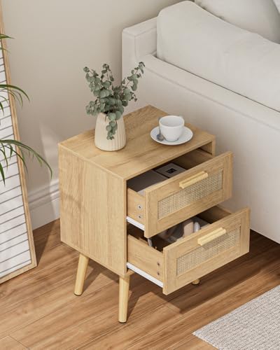 Image of Masupu Rattan Night Stand,Modern nightstand Boho Bedside Table with 2 Drawer,Small End Side Table for Bedroom,Living Room,Office,Natural