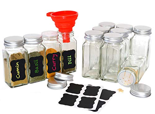nicebottles - Clear Glass Spice Jars, 4 Oz Square with Chalkboard Labels - Case of 12